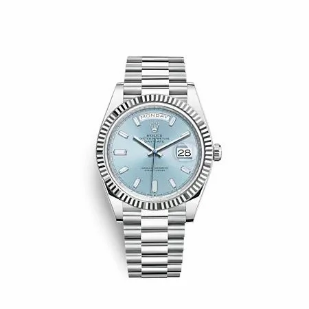 Rolex Day-Date 40 Platinum - Fluted / Ice Blue - Baguette 228236-0006 (M228236-0006)